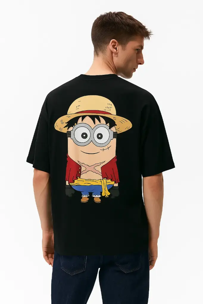 Unisex Oversized Standard Tee with Luffy × Minion (All Sizes/ Black)