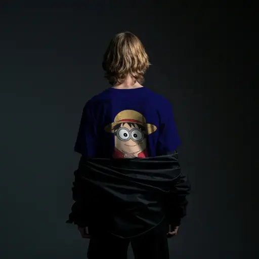 Unisex Oversized Standard Tee with Luffy × Minion (All Sizes/Nevy Blue)